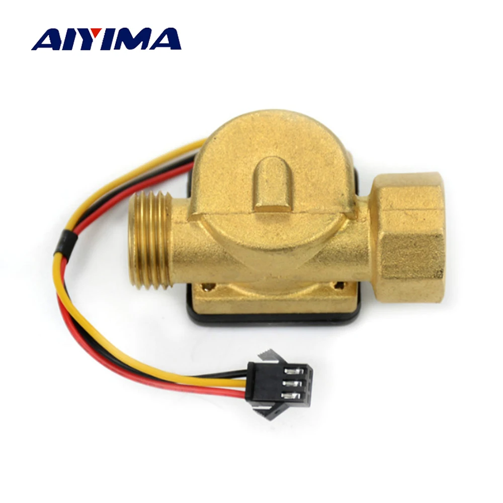 Online Aiyima 1 unids G1 2 Sensor de flujo de agua de DN15 F = 10Q 1 30L min Hall medidor de flujo de agua de cobre máquina de Control de calentador de agua de flujo