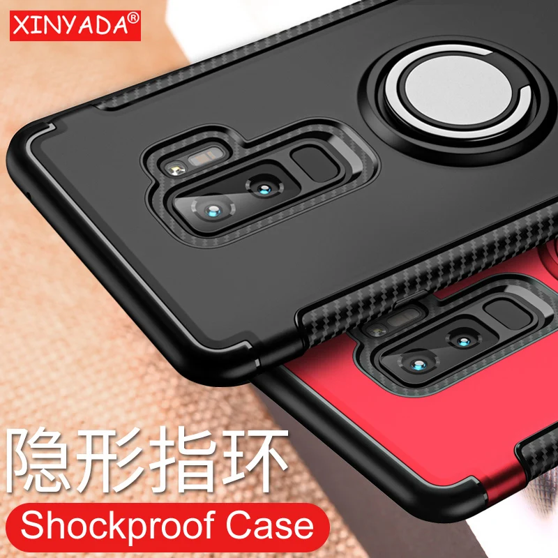 

luxury 360 metal Magnetic Silicone PC Ring Case For Samsung Galaxy S9 S8 A6 Plus Note 8 9 J4 J6 J8 2018 Cover magnet holder