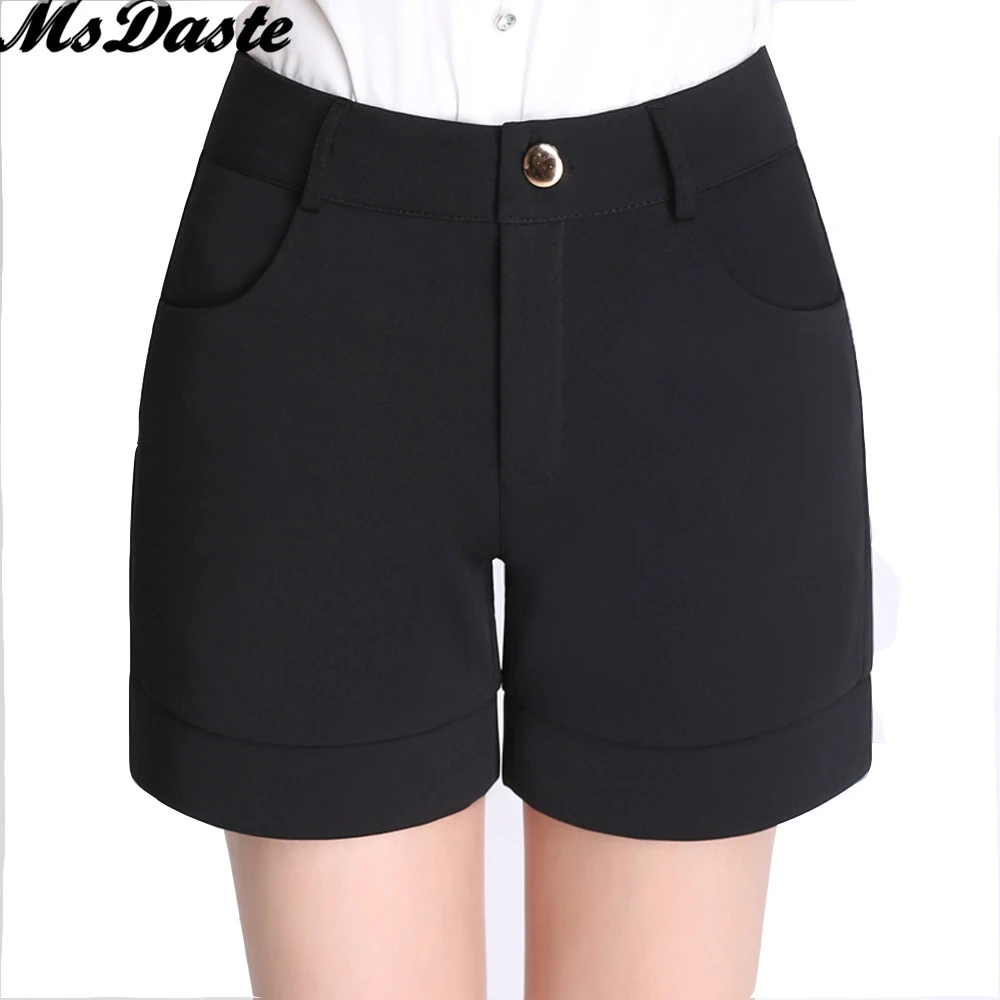 Pantalones cortos mujeres 2017 verano de cintura Shorts Mujer Fitness pantalones cortos Mujer Pantalon Mujer Workwear negro más tamaño S ~ 4XL W161|shorts shortshigh waist shorts - AliExpress