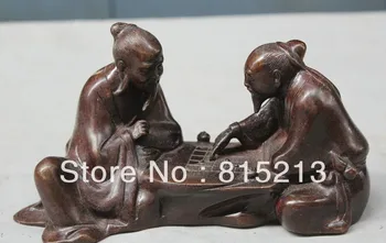 

bi00132 9" Chinese Folk Purple Bronze Two elder People Man Live play chess Statue
