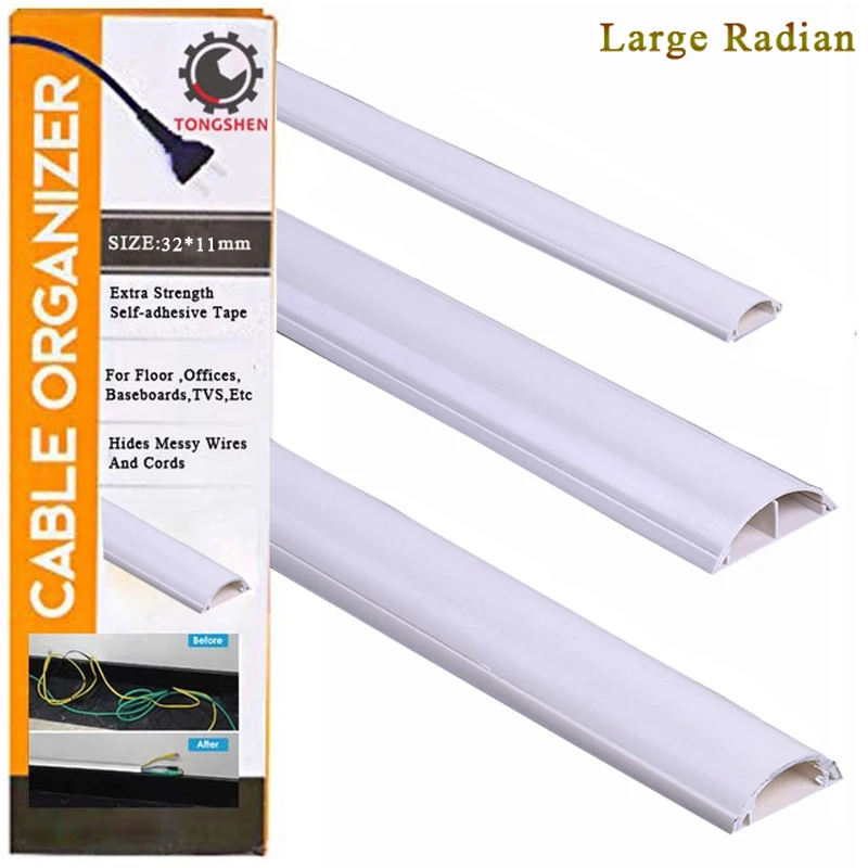 32x11mm TV Cable Raceway On-Wall Cord Cover Cable Concealer Surface Mount Electrical Channel Hide and Conceal Wires White
