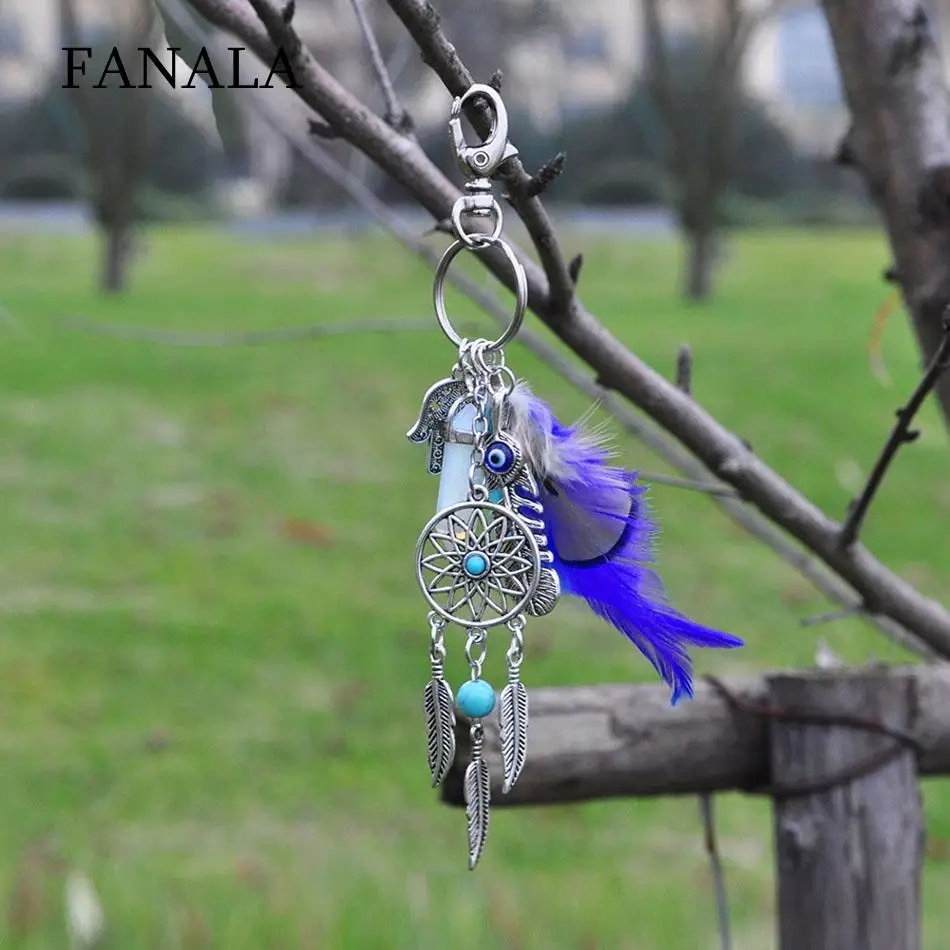 Boho дизайн модные Dreamcatcher ключ Стиль брелок для ключей с перьями цепи Для женщин