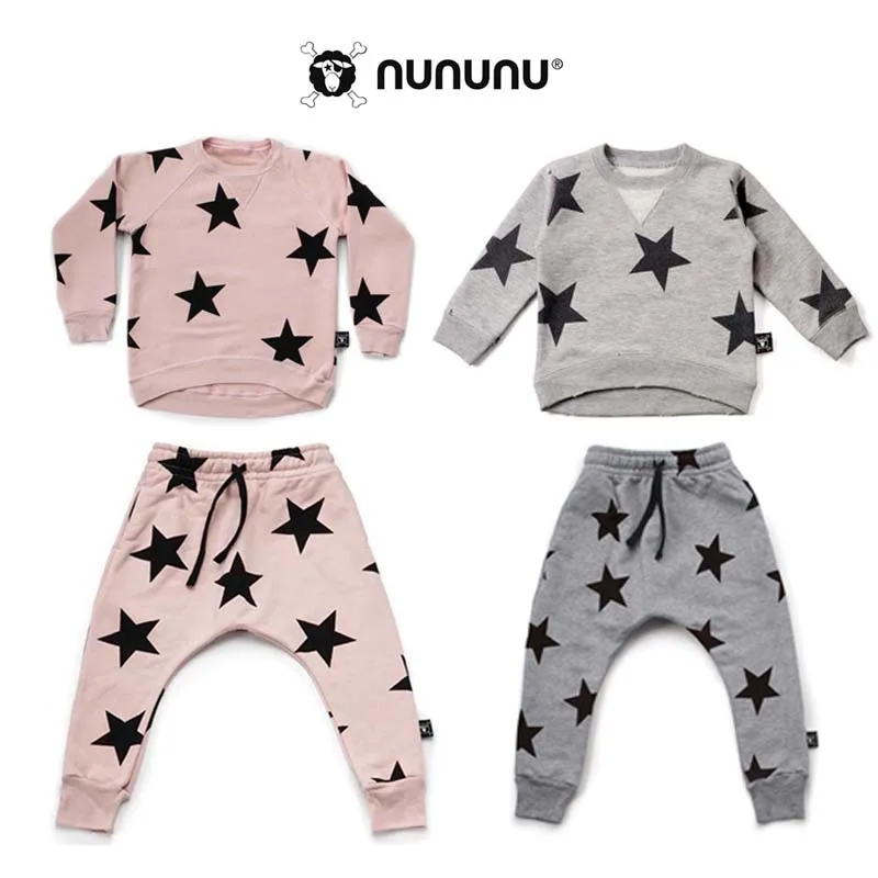

BBK Nununu 2018 Autumn boys pants cotton Star pattern kids leggings Children Pink&grey Girls Trousers kids girls Sweatshirt C*