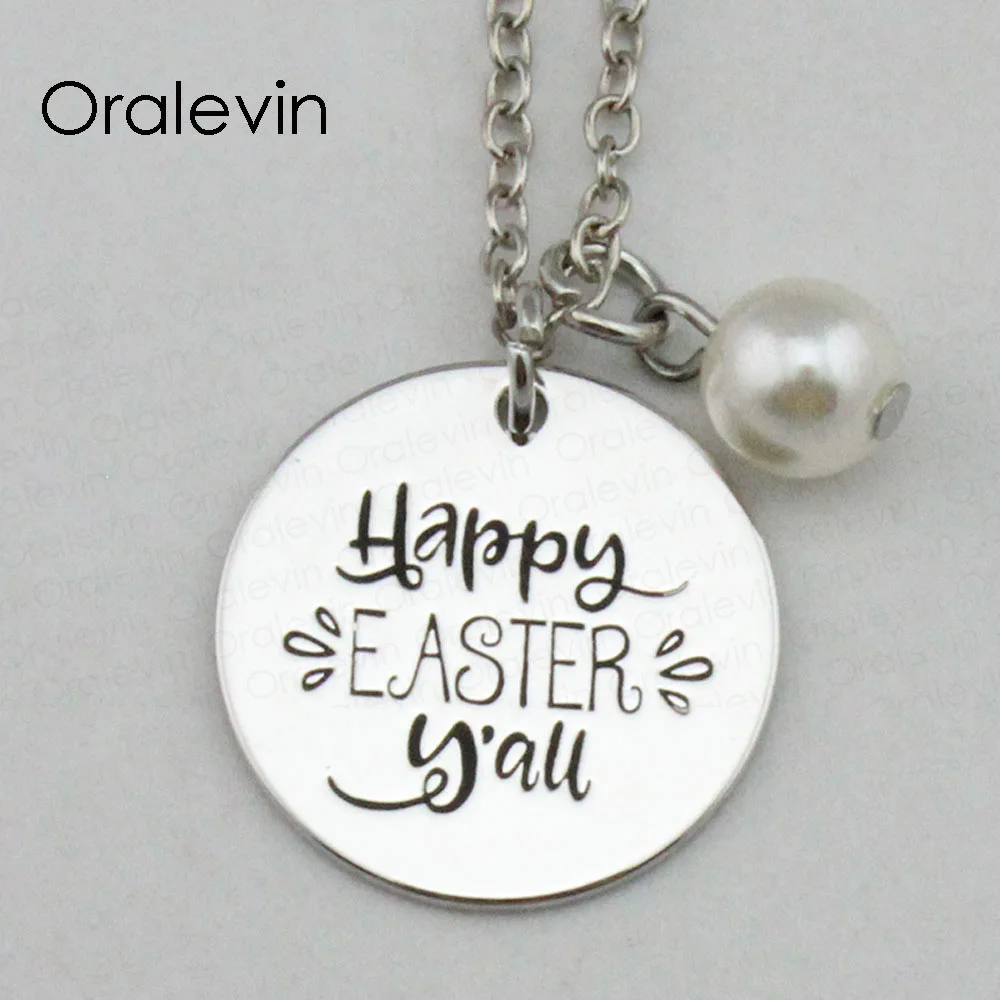 Happy Easter Y'all Inspirational Hand Stamped Engraved Custom Pendant
