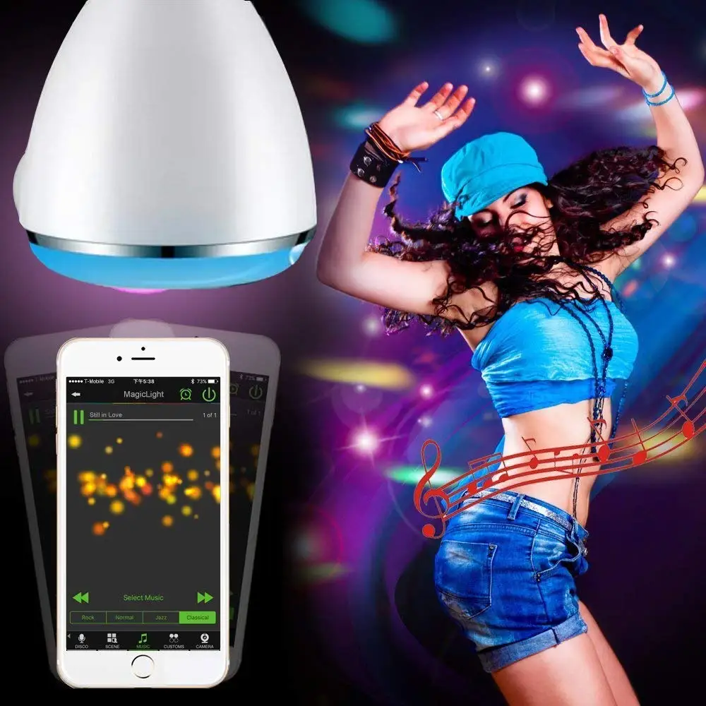 Мини 9 Вт E27 Светодиодная лампа bluetooth динамик приложение управление белый + RGB
