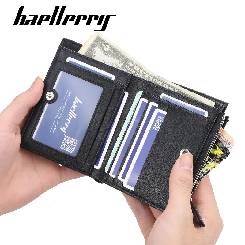 2019 Baellerry Men Short Wallets Solid Fashion Zipper Card Holder Men Leather Purse Coin Pocket Hig