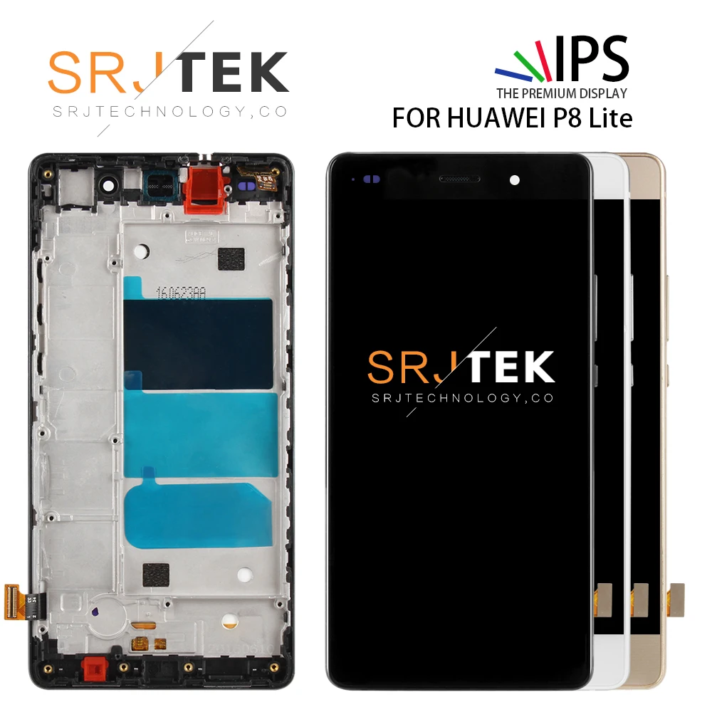 

SRJTEK 5 For HUAWEI P8 Lite Glass LCD Display Touch Screen Matrix Digitizer Sensor Glass With Frame ALE-L21 L21 LCD P8 Lite LCD