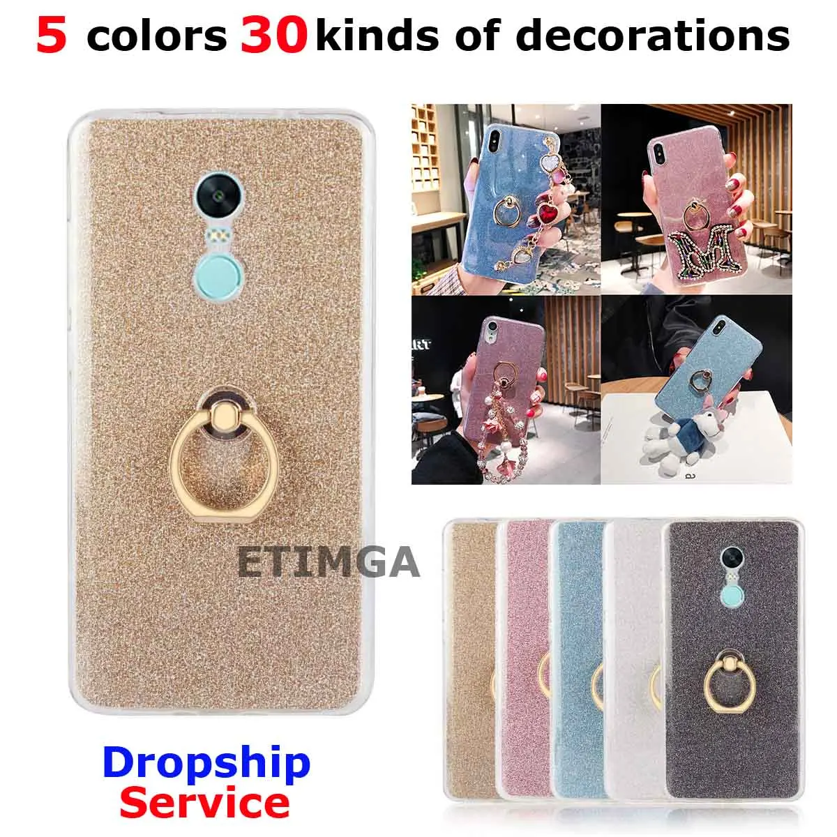 Glitter Finger Ring Stand Case for XIAOMI Redmi Note 4x Cover Siliocne Shockproof Decoration Casing | Мобильные телефоны и