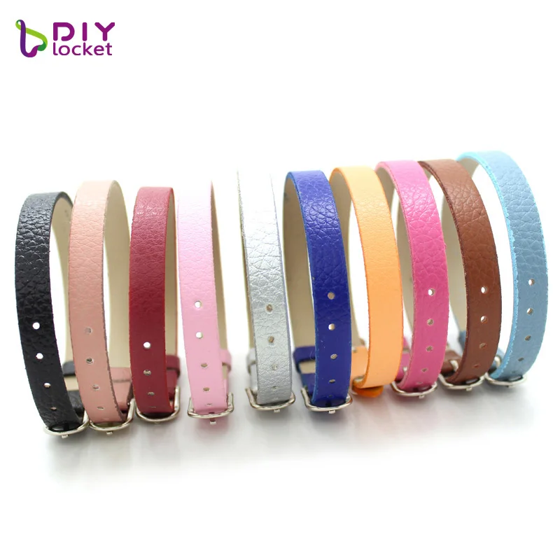 

diylocket 20PCS 8MM PU Leather Wristband Bracelets Lichee Pattern DIY Accessory Bracelet Fit 8mm slide charms LSBR032*20