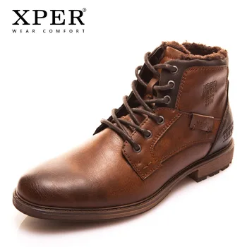 

XPER Autumn Winter Fashion Men Boots Vintage Style Casual Men Shoes Lace-Up Warm Plush Waterproof Motorcycle Boots XHY12504BR/M