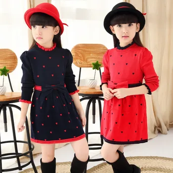 

Kids Casual Knitwear 2018 New Spring fall Clothing Girls Dresses Fashion Print Long-Sleeve Knitted Wool Sweater Dress Female
