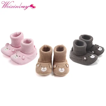 

Winter Warm First Walkers Baby Ankle Cute Cartoon Snow Boots Infant Crochet Knit Fleece Baby Shoes For Boys Girls 2018