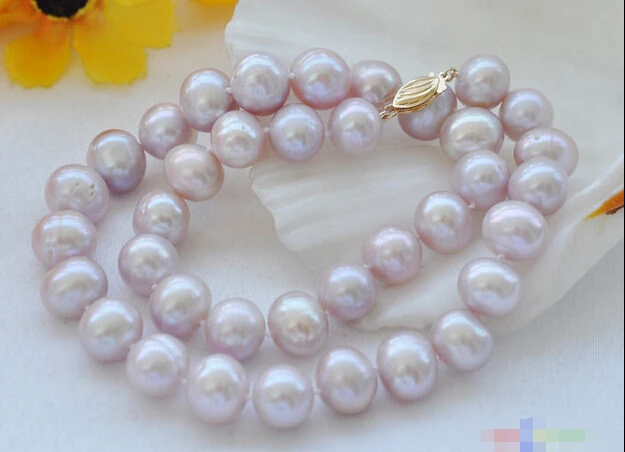 

Wholesale FREE SHIPPING >>> P3908 REAL 17" 12mm ROUND lavender freshwater PEARL NECKLACE 14KGP/20