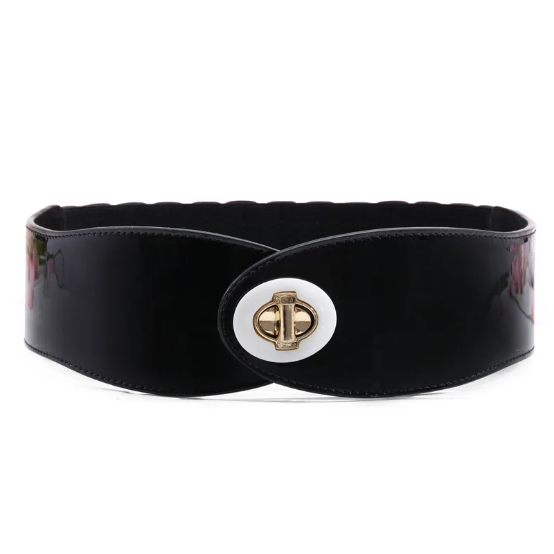 

Fashion Woman Wide Cummerbunds Corset Belts for Women Leather Elastic Waist Belt Metal Lock Buckle Stretch Waistband Cinch