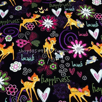 

140cm Width Bambi Happiness Laugh Black Cotton Fabric for Girl Clothes Bedding Set Hometextile Cushion Cover Bags DIY-AFCK063