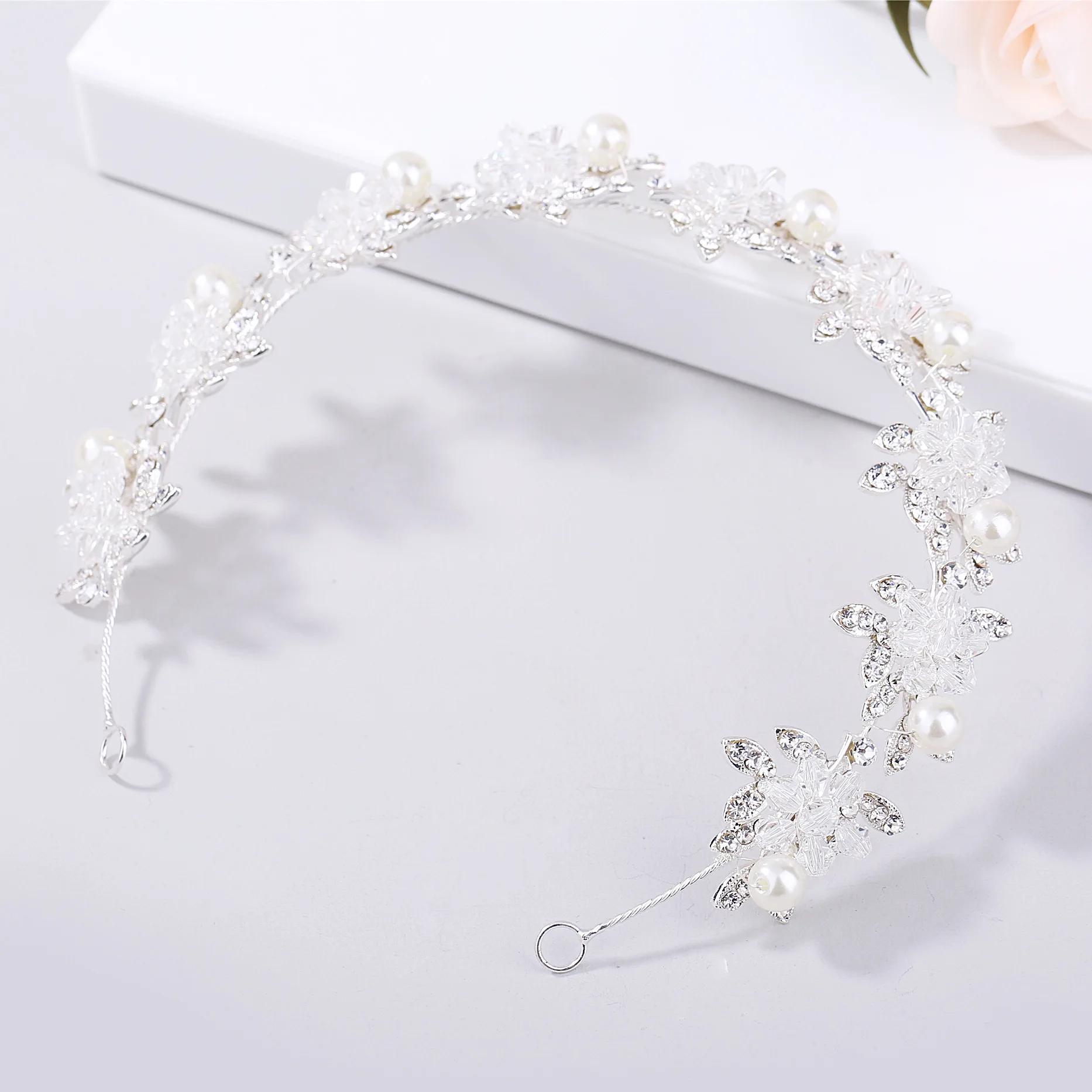 Communion Pearl Headband Crystal Tiara First Communion Floral Hair Vine Bridal Headpiece