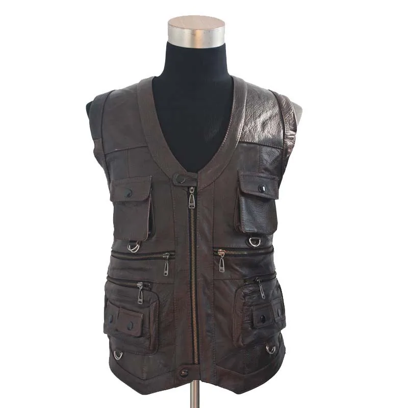 Plus Size L 6XL Mens Vest With Many Pockets Genuine Leather