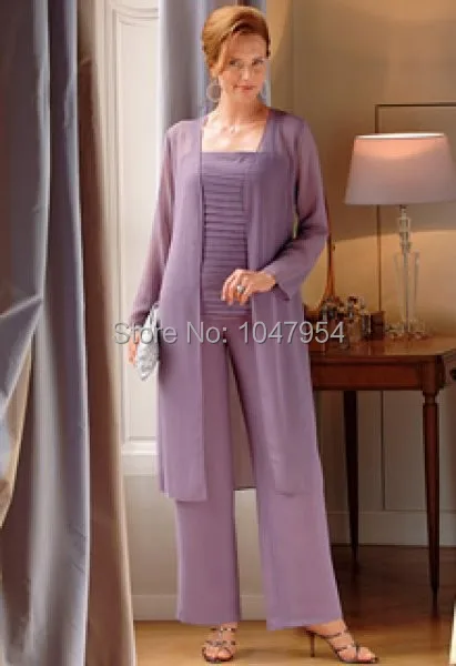 elegant chiffon mother of the bride pant suits