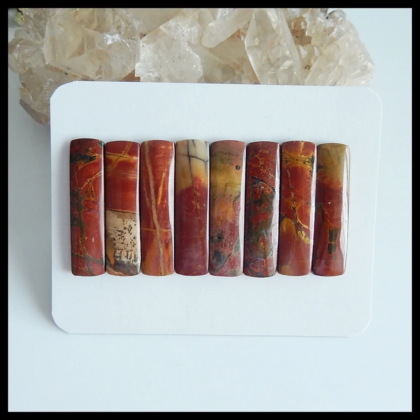 

Natural 8 PCS Of Multi-Color Picasso Jasper,Semi-precious stones, Jewelry accessories Cabochons,40x10x4mm,28.8g