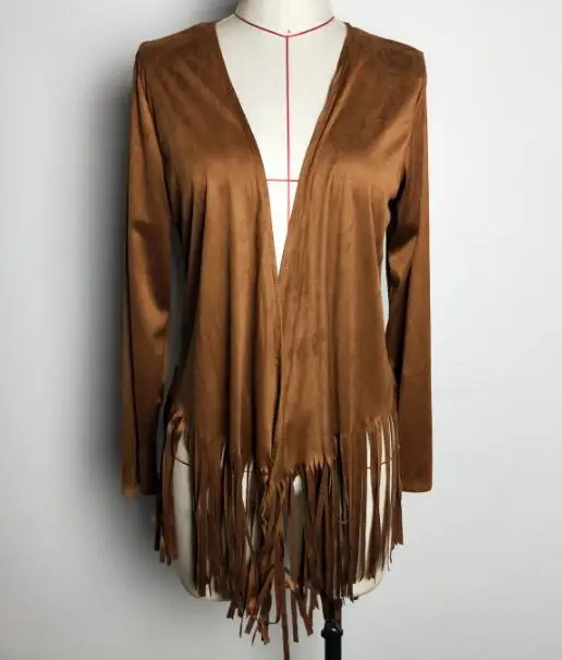 Female Vintage brown Tassel Sweater Korean Loose Printing Cardigan Women's Fashion Shawl