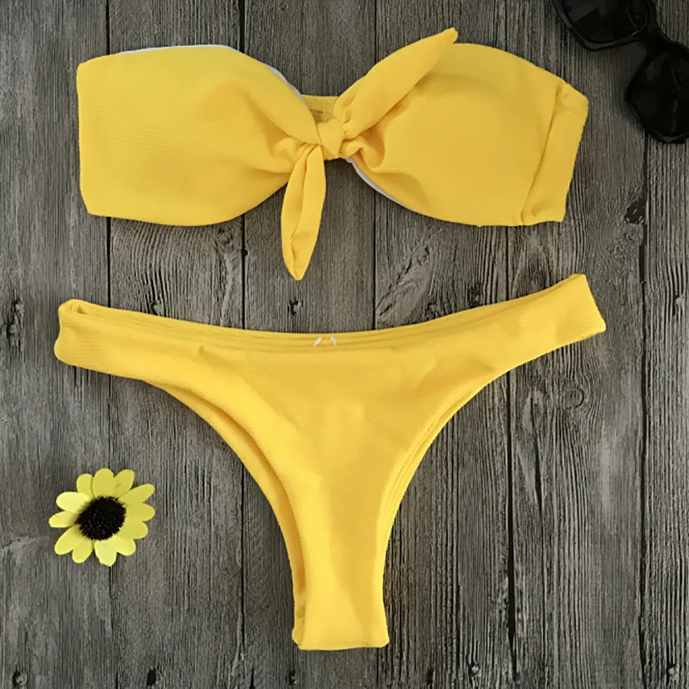 

Womail Yellow Solid Swimwear Women Sexy Brazilian Bikini Set 2018 Bandeau Swimsuit Push Up Bathing Swiming Suit May Beach Wear