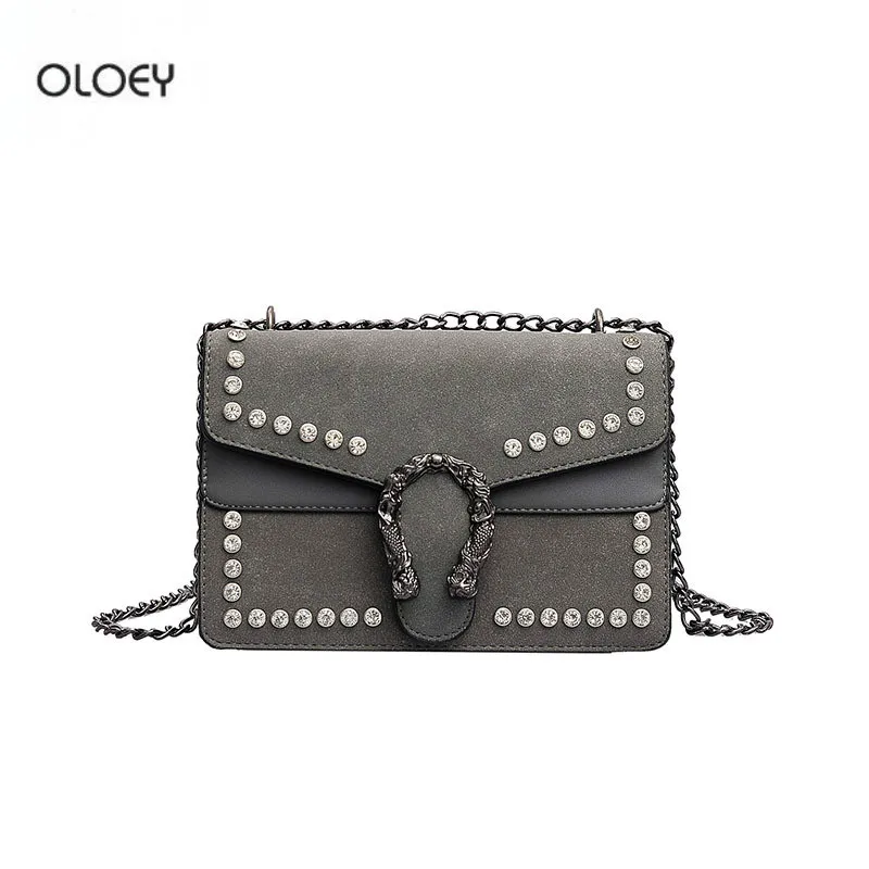 

OLOEY Women's Fashion Diamond Studded Small Square Bag New Chain Shoulder Crossbody Bag Scrub Leather Studded Clutch