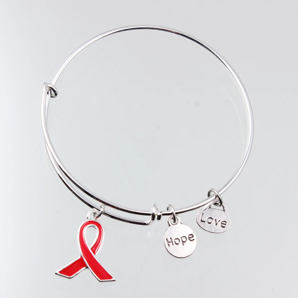 

Alloy Vintage Bangles Breast Cancer Awareness Bracelet With Hope Love Dangle Charms Expandable Wire Bracelets 5PCS