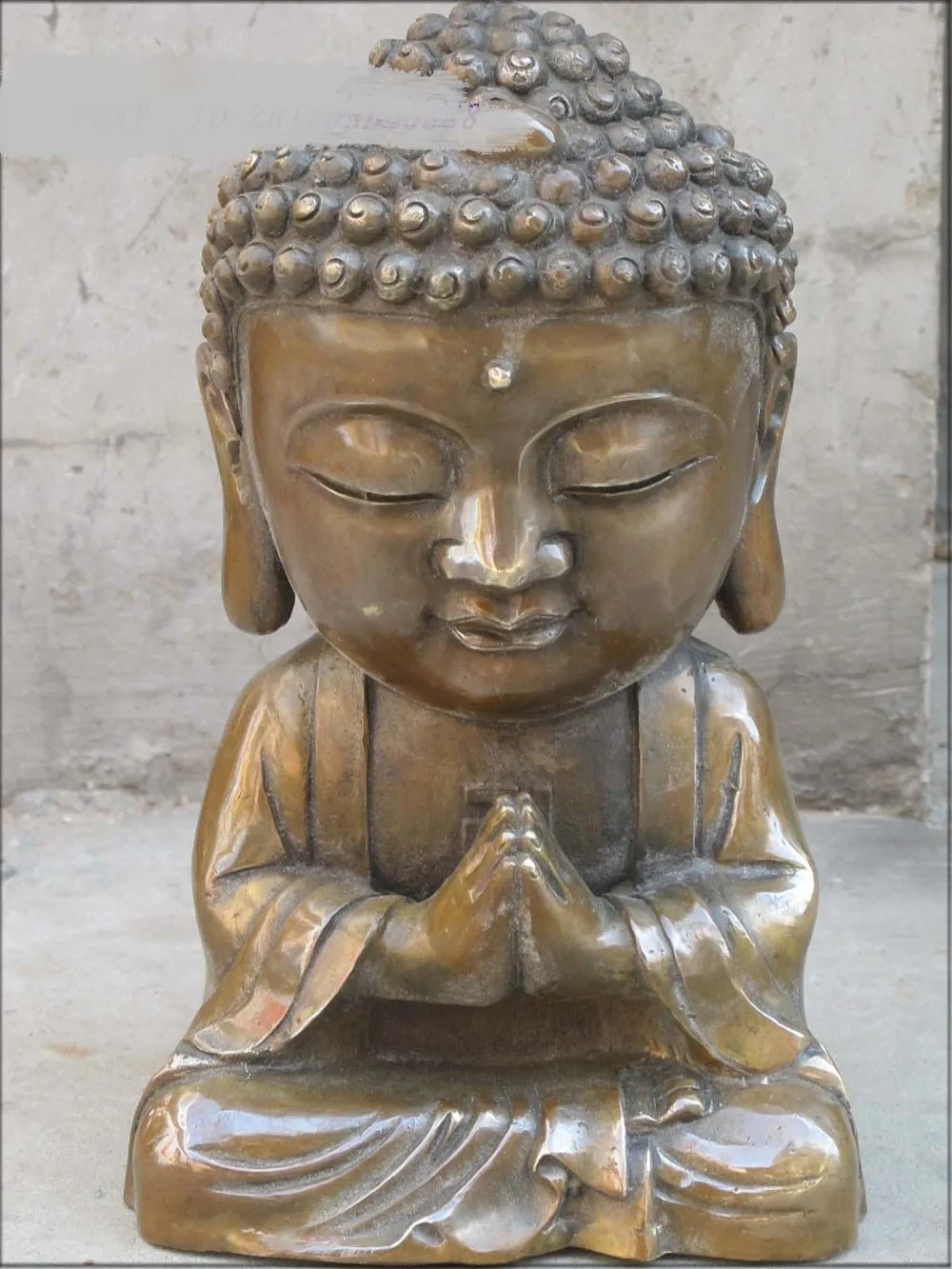 

12"TIBET Pure Bronze Big head Buddha Tai Tau Fat Sakyamuni statue
