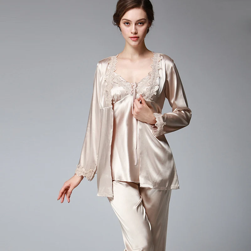 Women Autumn New High Imitation Silk pajamas Light Long