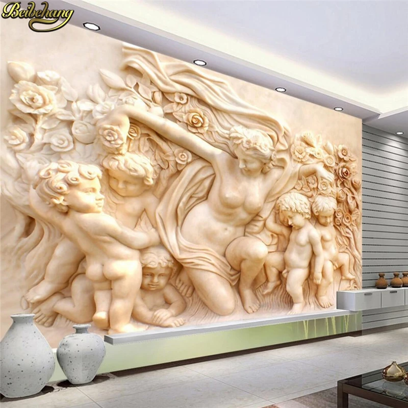 

beibehang Custom Photo Wallpaper Large Mural Luxury Villa Continental Angel Relief TV Backdrop Wall papel parede 3D Wall paper