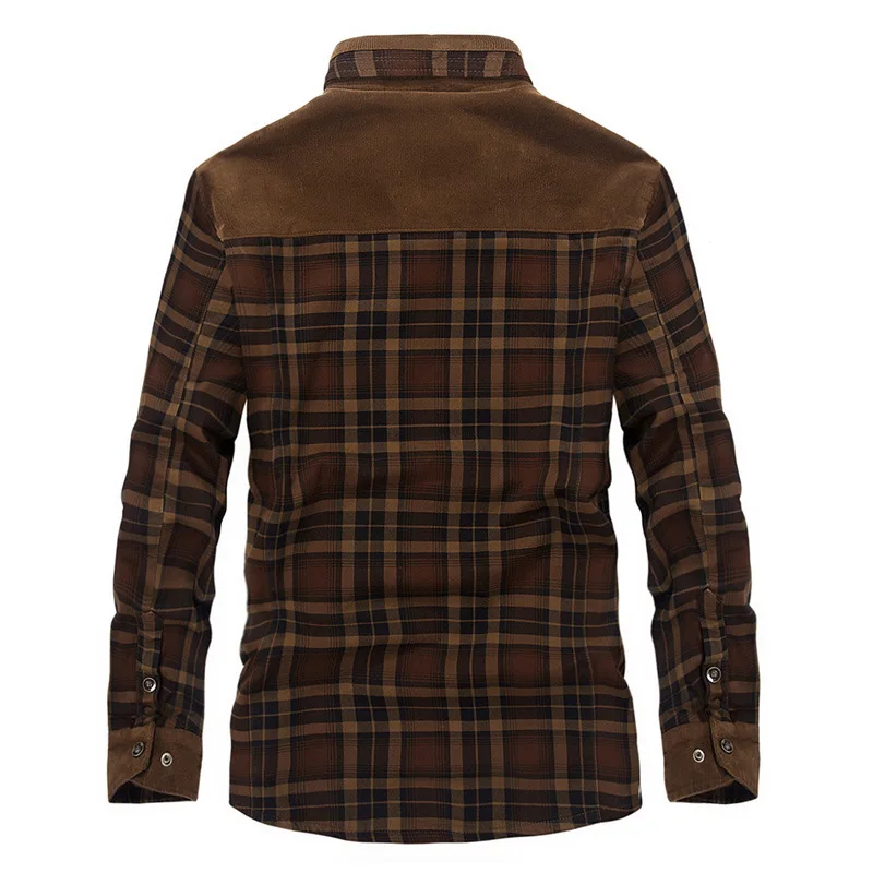 2018 Fashion men's shirt blouse man Winter thick warm print lattice 26 colors Plus velvet thickening New warm shirt Long Sleeve 