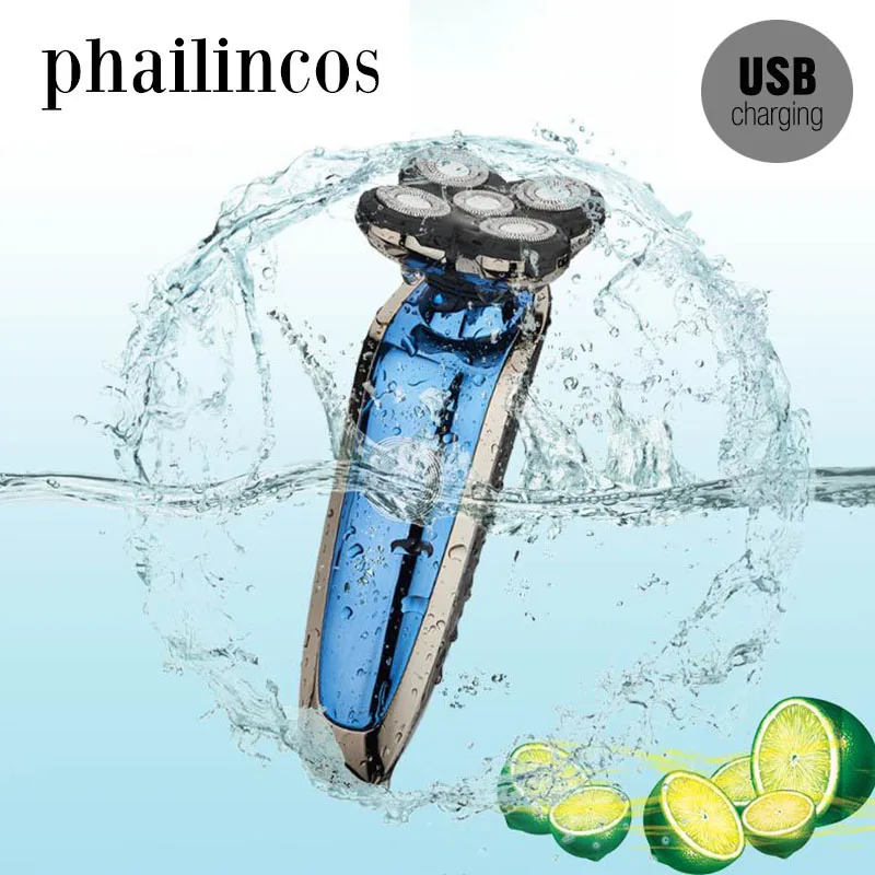 

Phailincos 5 Blade Rechargeable LED Electric Shaver Rotate Electric Razor for Men Face Beard Shaving Machine Washable USB Charge