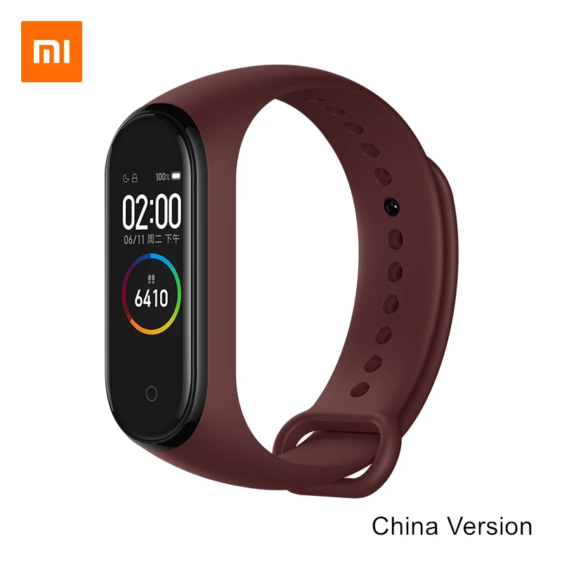 Xiaomi mi, смарт-браслет, 4 браслета, 0,95 дюйма, AMOLED, цветной экран, 5 АТМ, водонепроницаемый, Bluetooth, 5,0, датчик сердечного ритма, mi Band, браслет - Цвет: Wine-red CN Version