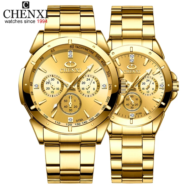 Top Brand CHENXI Set Watch Men Women Luxury Golden Quartz Couple Wristwatch Waterproof Stainless Steel Clock Mens Ladies Watches 4