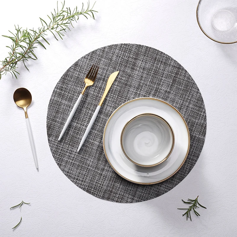 

6-piece PVC Placemats Table Mats Heat Insulated Pad Round Washable Placemats Table Decor 5 Colors 35x35cm