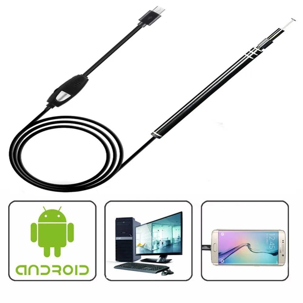 

2 in 1 Ear Cleaning Endoscope Snake Tube Visual Earpick Camera USB Inspection LED Borescope for Android Phone PC Ear Clear Tool