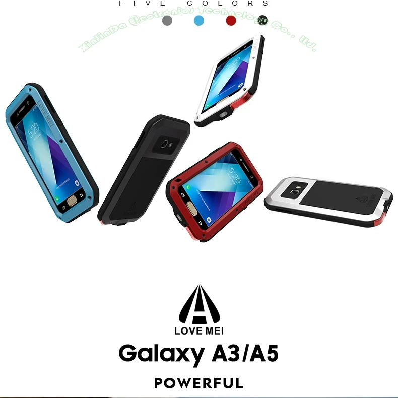 Для Galaxy A320 A520 A3 A5 LOVE MEI сверхпрочный алюминиевый металл+ стекло Gorilla glass ударопрочный водонепроницаемый чехол GA321