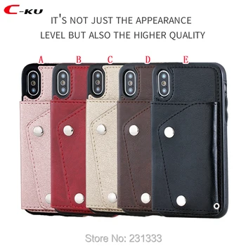 

C-ku Retro Multifunction Soft TPU Leather Case For Iphone X 8 I8 7 PLUS 6 6S Strap ID Card Litchi Purse Stand Skin Luxury 50pcs