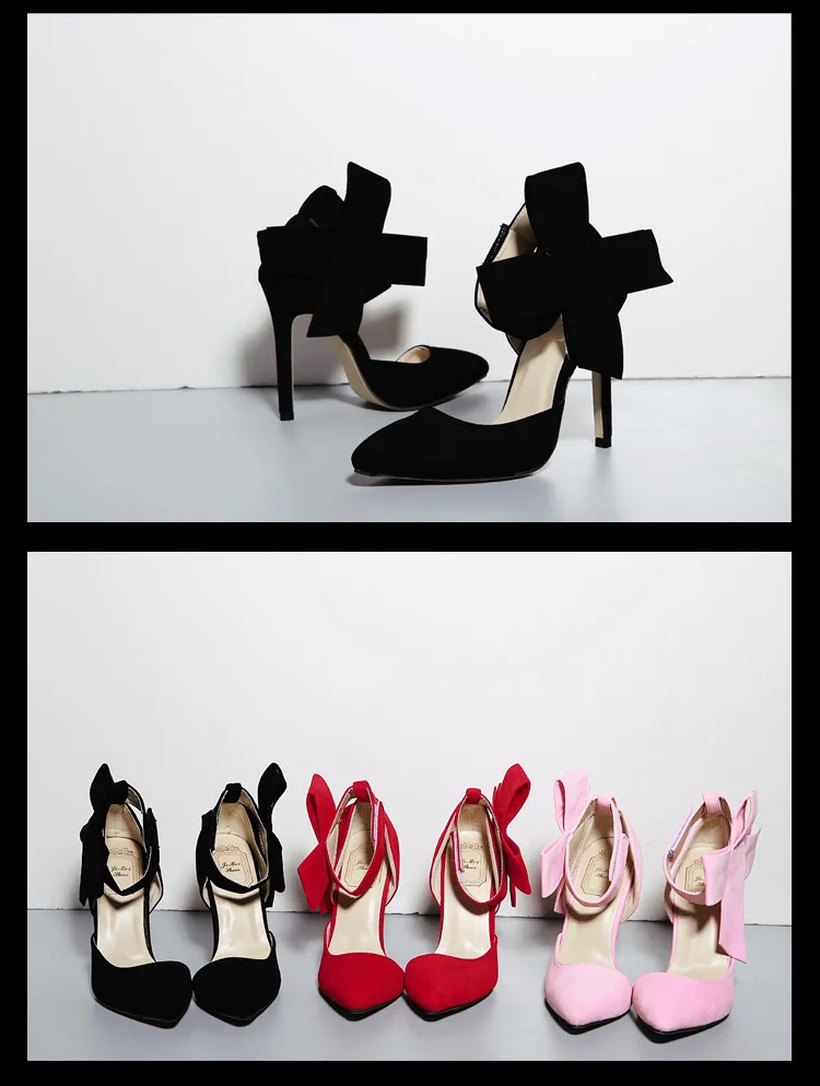 Женские туфли-лодочки с большим бантом; коллекция года; модная женская обувь; свадебные туфли на высоком каблуке-шпильке; женские туфли с острым носком; женская обувь; большие размеры
