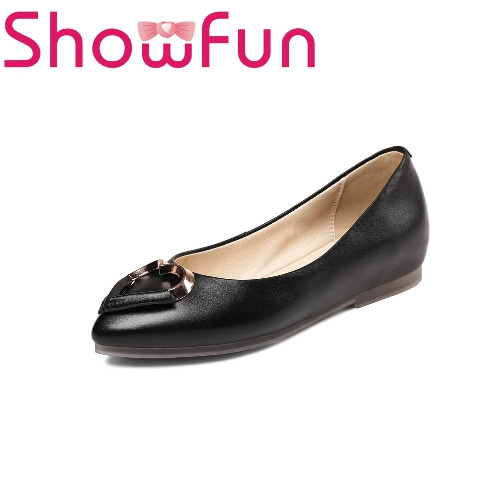 Showfun натуральная кожа женская обувь милые платья с острым носком без застежки