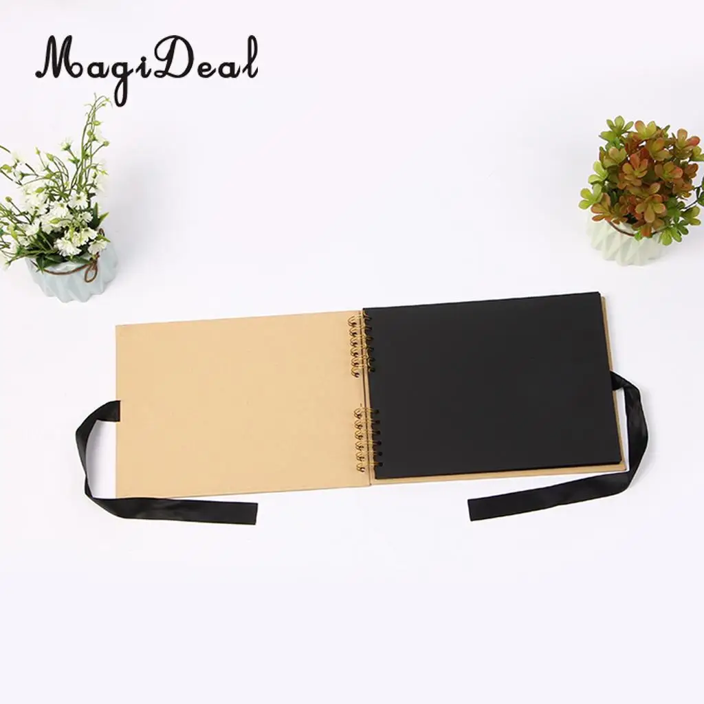 A4 Size 40 Pages Ribbon Bow Kraft Paper Scrapbook Photo Album Display Book Wedding Memory Book