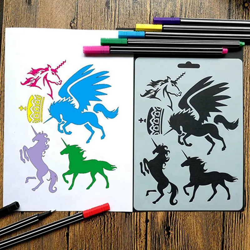 

Creative DIY Unicorn Painting Template Decoration Journal Stencil Set Art DIY Ablum Diary Scrapbooking Stamp Crafts Stationery