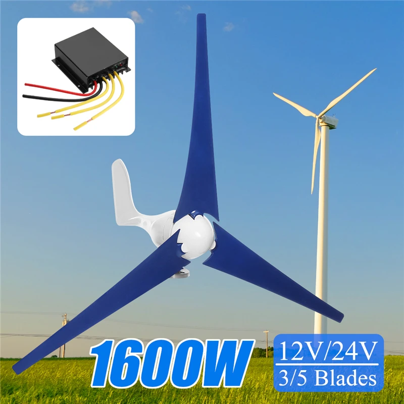 

Hot 1600W 12/24V Wind for Turbine Generator 3/5 Wind Blades OptionWind Controller Gift Fit for Home +Mounting accessories bag