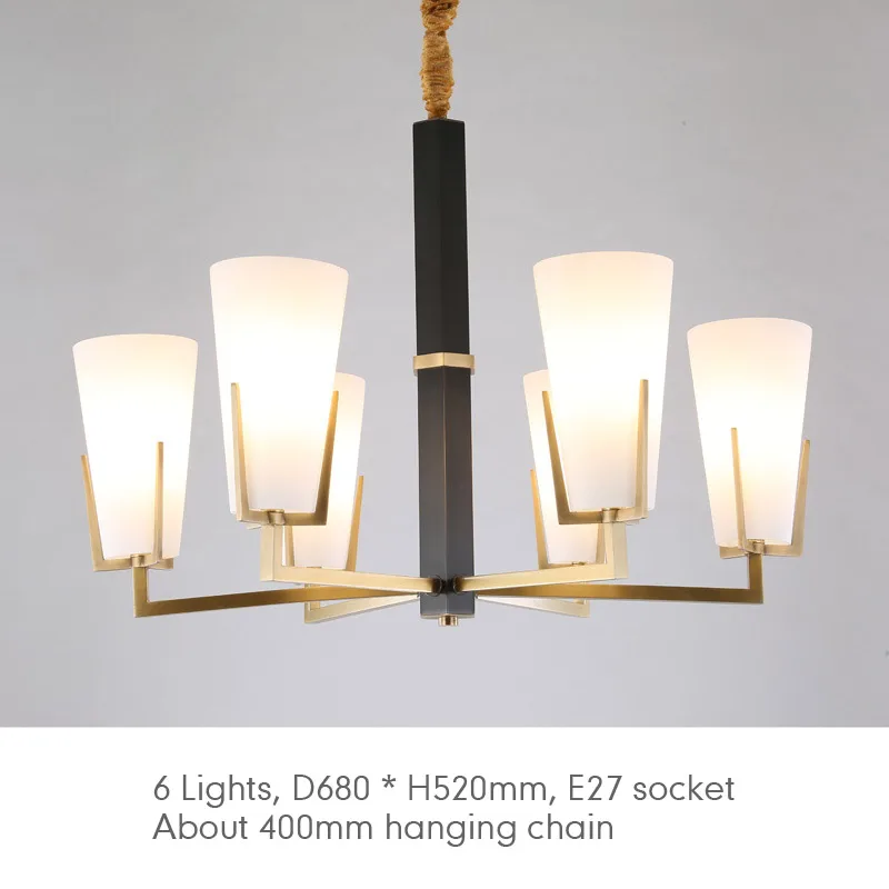 Настоящая медная люстра для спальни, столовой, гостиной, современный скандинавский Бронзовый стеклянный внутреннее освещение, люстры - Цвет абажура: 6 Lights