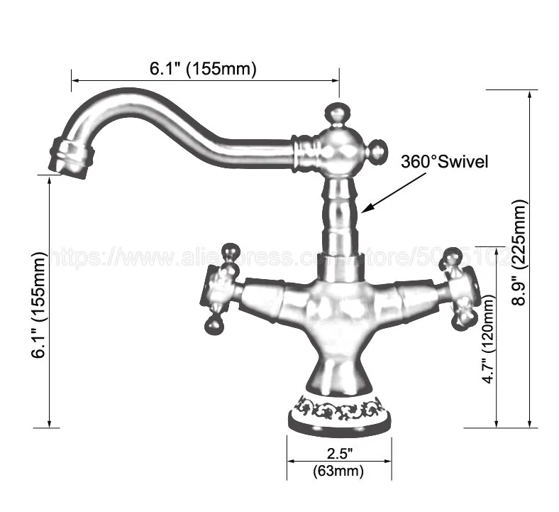 Basin Faucets Antique Brass Bathroom Sink Faucet 360 Degree Swivel Spout Double Cross Handle Bath kitchen Mixer Taps znf601