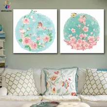 DIY Раскрашивание картины по номерам с цветами розовый цветок Рисунок Живопись по номерам оформлена домашний декор две штуки