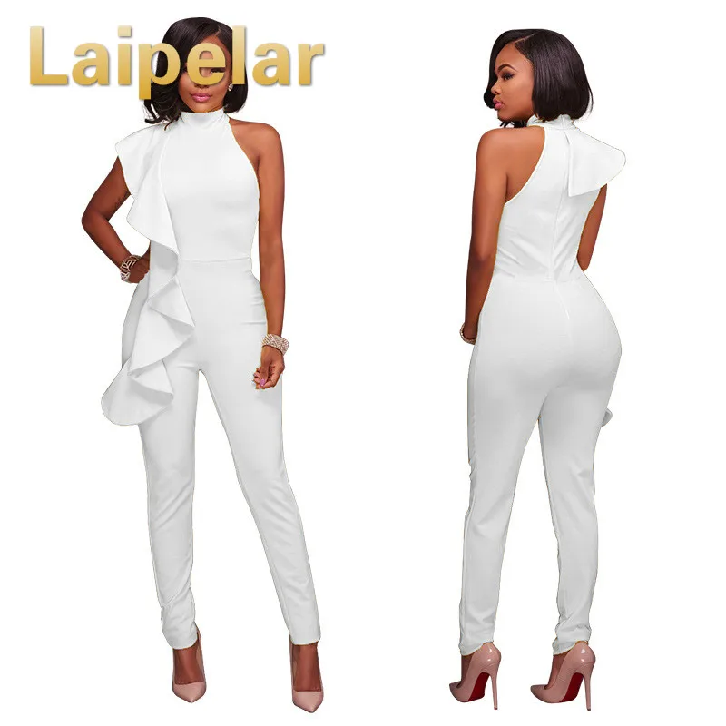 

Laipelar Sexy Ruffles Jumpsuits Overalls Elegant Women Sexy Casual One Shoulder Long Playsuits Rompers Womens Clubwear Jumpsuit