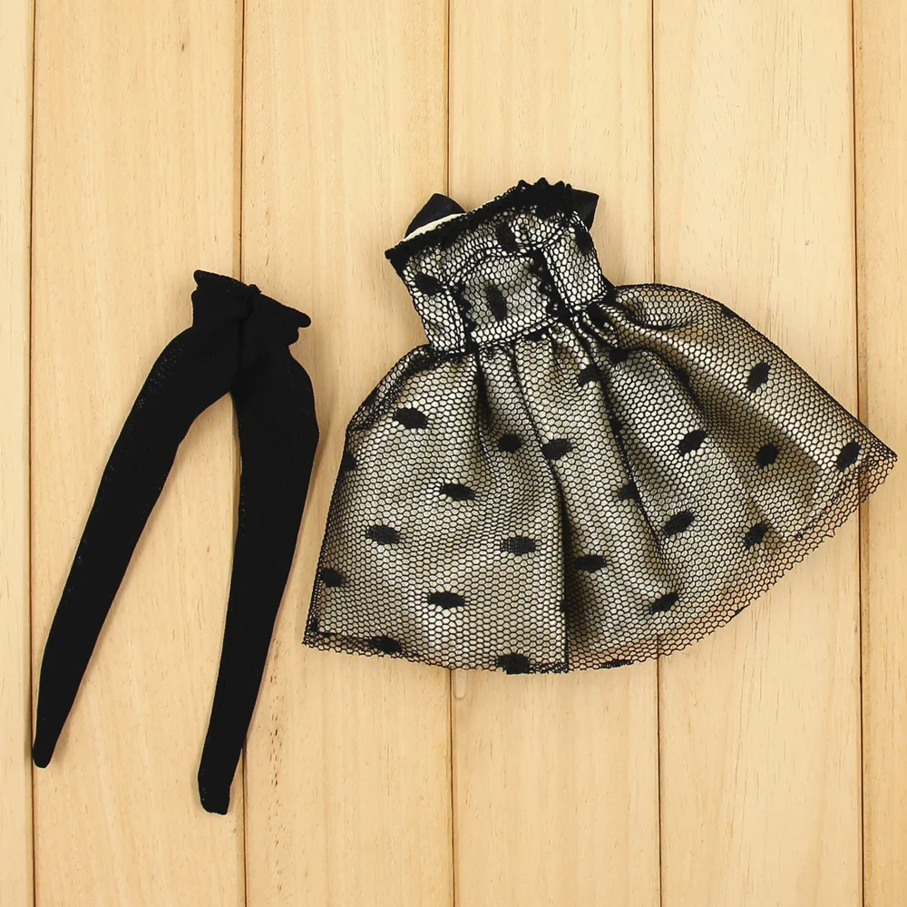 

Clothes For 1/6 Blyth Long Black Dress With Suit Stockings 2 Pieces