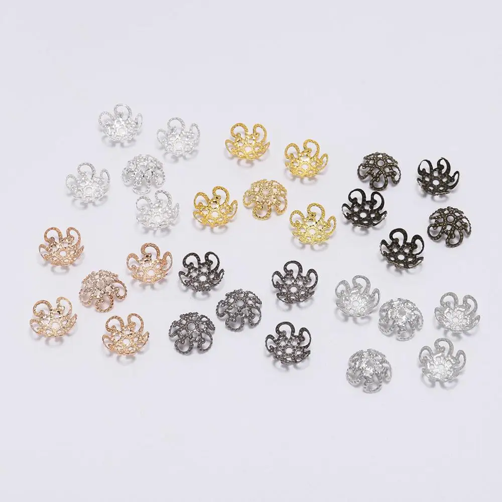 100 pcs 16mm Diameter Hollow Flower Bead Caps for Jewelry Making Gold Plated 