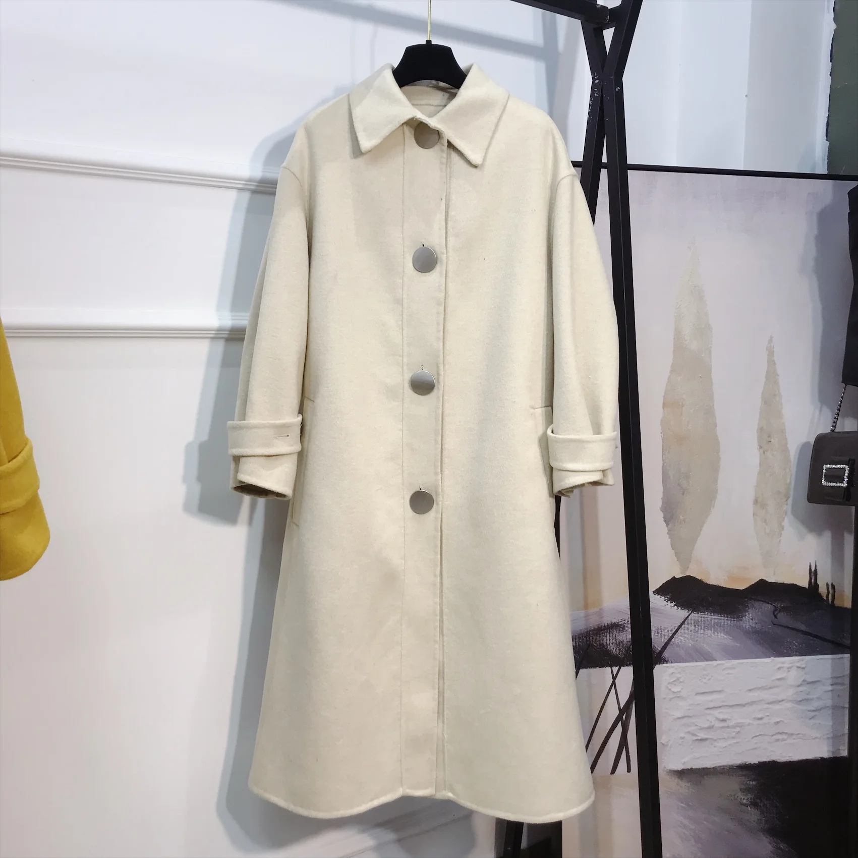 Single-breasted and long double-faced wool cashmere coat belt slim Slim fashion ladies autumn and winter new style